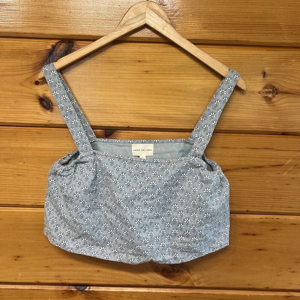 Laude the Label Flower Print Cropped Light Blue Tank Size S